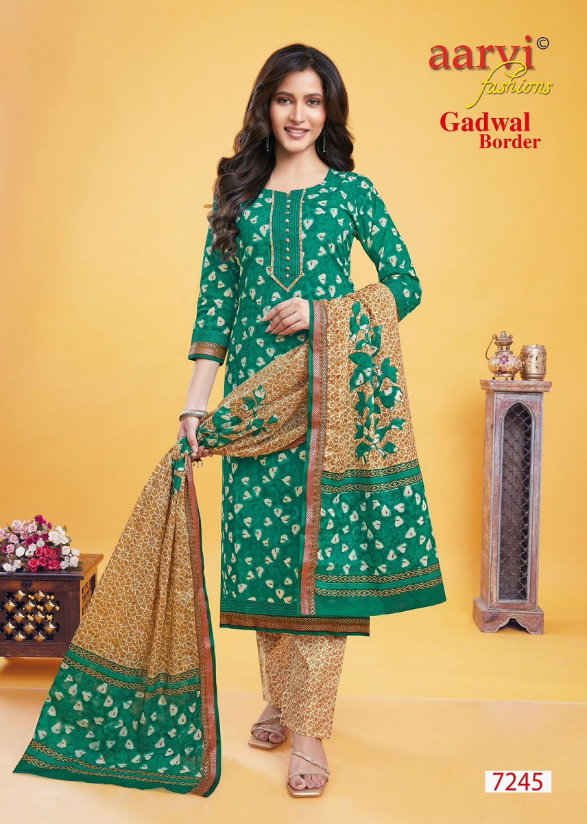 Aarvi Gadhwal Border Vol 9 Printed Cotton Readymade Dress Catalog
